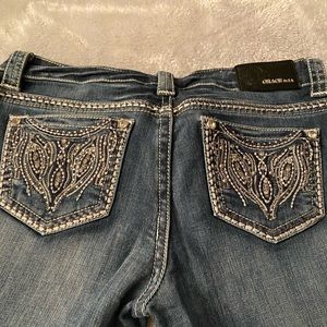 Grace in LA Blue Straight Leg Jeans with Embellished Pockets